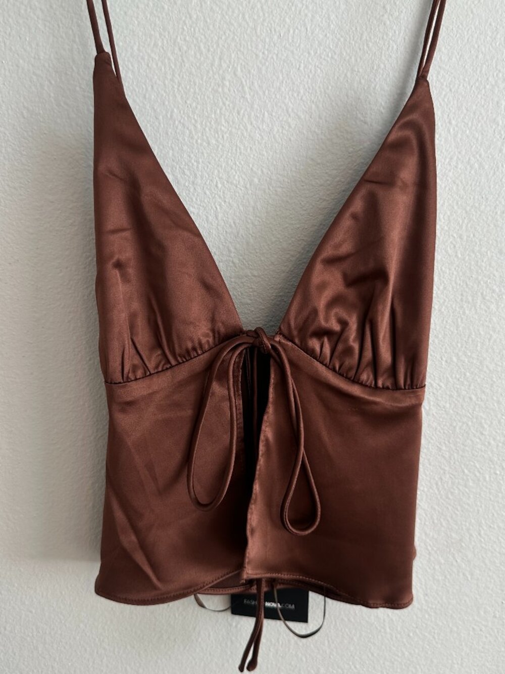 Brown Satin Tie Front Cami Top